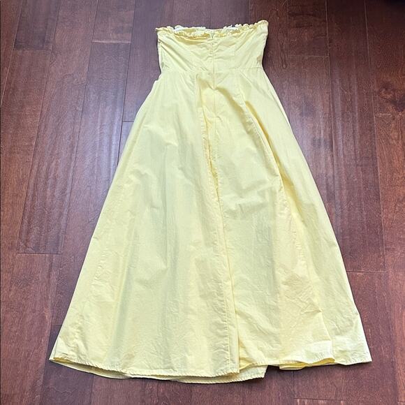 Commense Midi Bustier Strapless Yellow Dress with Front Slit, Size XS - Picture 12 of 16